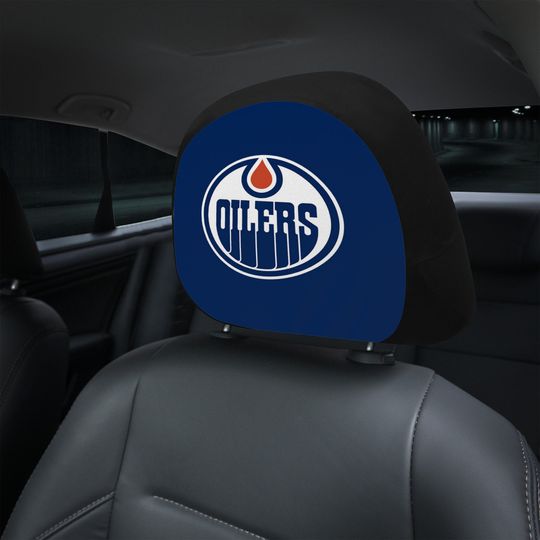 Edmonton Oilers themed custom car headrest cover for a fan
