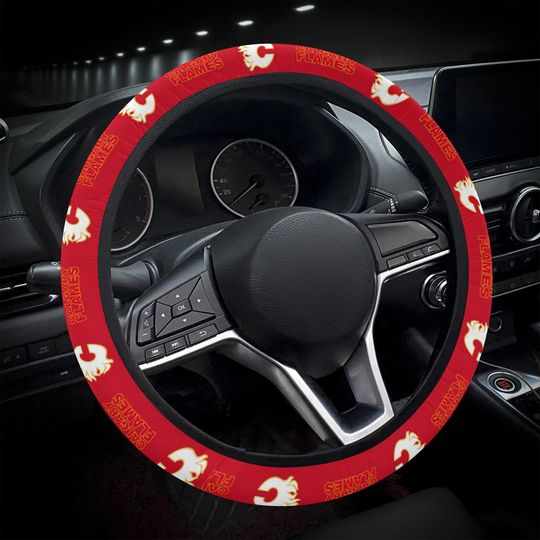 Calgary Flames themed steering wheel cover for a fan