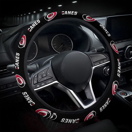 Carolina Hurricanes themed steering wheel cover for a fan