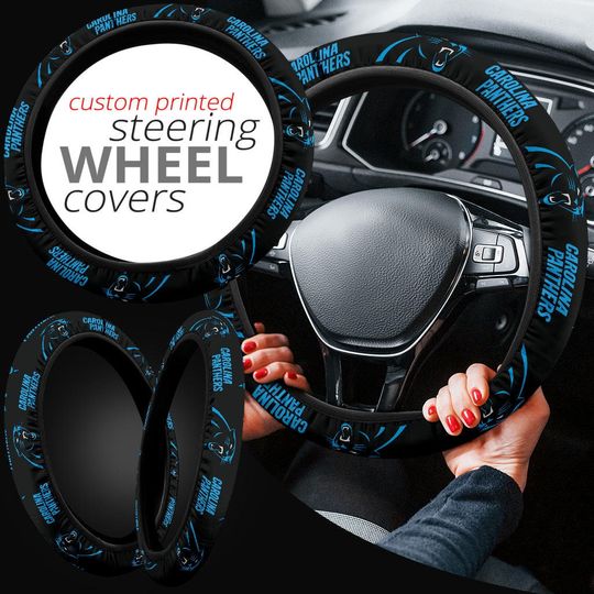 Carolina Panthers themed custom steering wheel cover for a fan