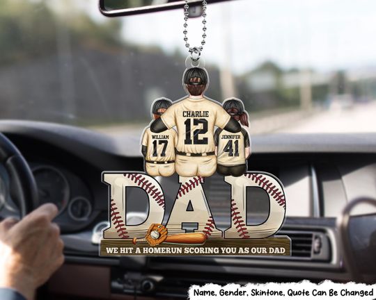 Personalized Baseball Dad Car Hanger - "We Hit A Homerun" Father's Day Gift