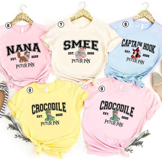 Disneyland Peter Pan Characters Group Shirts, Peter Pan Friends Shirts