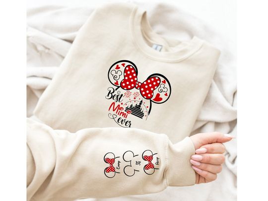 Disney Custom Embroidered Mimi Kids Names Gift for Mom, Mothers day gift Sweatshirt, Grandkids Gift for her Cozy Embroidered Trendy Disney Shirt