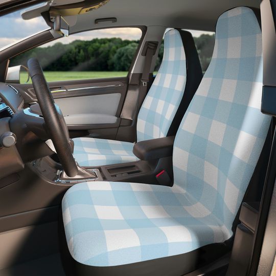Light Blue Gingham Car Seat Covers