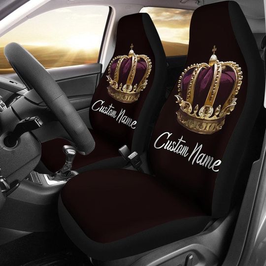 Custom Name Crown Car Seat Covers: Front Seat Protector Set