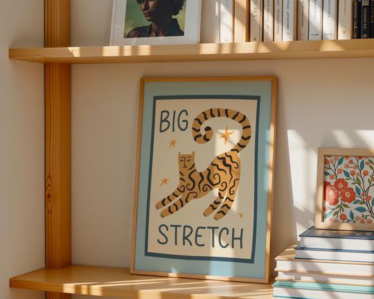 Pink Cat 'Big Stretch' Art Print: Bedroom Decor
