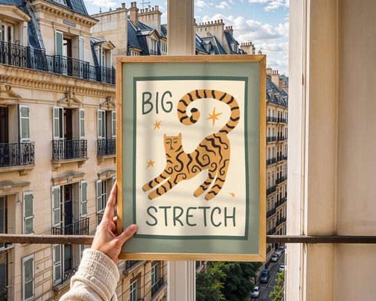 Pink Cat 'Big Stretch' Art Print: Bedroom Decor