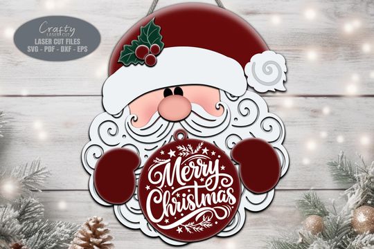 Santa Christmas Door Hanger, Xmas Decor, Xmas Gift