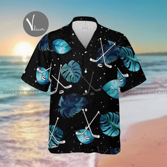 Hawaiian Hockey Pattern Shirt for Summer & Sports, Hockey Player Gift