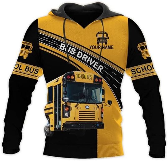 Personalized Name School Bus Hoodie for Drivers and School Bus Lovers