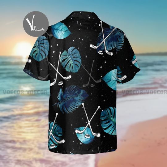 Hawaiian Hockey Pattern Shirt for Summer & Sports, Hockey Player Gift
