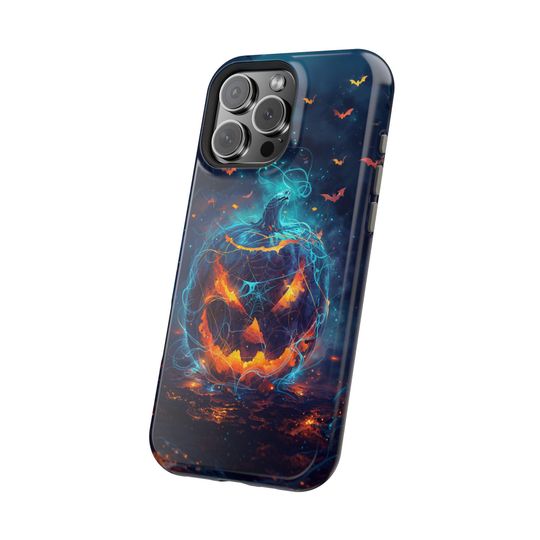 Haunted Jack-o'-Lantern iPhone Case, Cosmic Halloween Pumpkin Cover with Bats and Webs