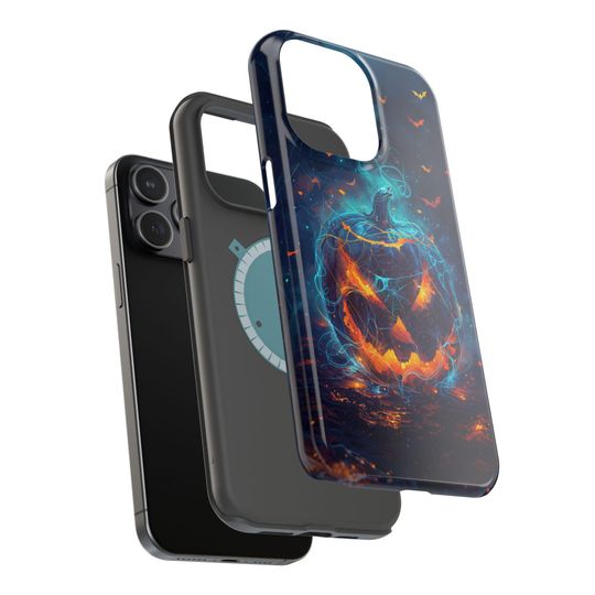 Haunted Jack-o'-Lantern iPhone Case, Cosmic Halloween Pumpkin Cover with Bats and Webs