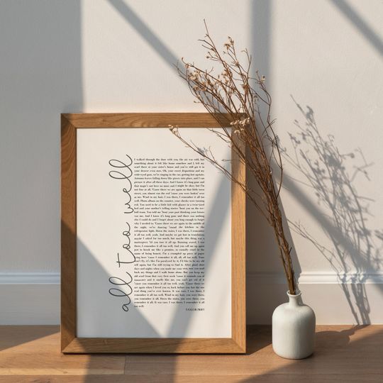 All Too Well Printable Poster | Taylorr Swiftts Song Lyrics Art | Inspirational taylorr version Decor