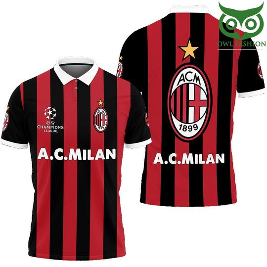 Ac milan red 3d printed polo shirt