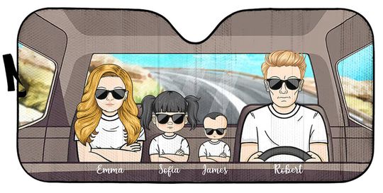 Father's Day Gift, Happy Family Trip - Auto Sun Shade Windshield Sunshade