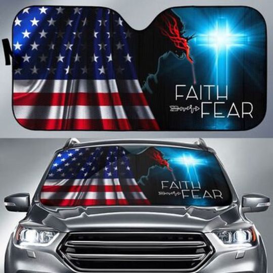 God Faith Over Fear Auto Sun Shade Car Accessories