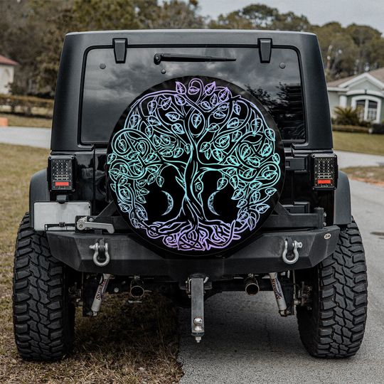 Trippy Moon Tree Of Life Spare Tire Cover, Sun And Moon, Gift For Jeep Lover