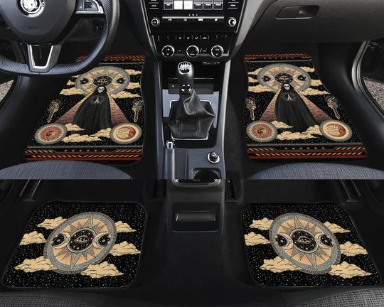 Skull Car Mat, Moon Sun Mat, Celestial Floor Car Mat