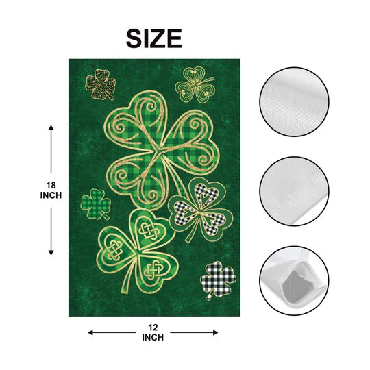 Celtic Shamrock Garden Flag, St Patricks Day Irish Yard Flag, Green Gold Shamrocks Outdoor Decor, Lucky Clover Lawn Flag
