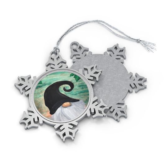 Pewter Snowflake Ornament: Gnome Theme, Winter Holiday Decor