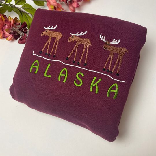 Alaska Embroidered Moose Crewneck Sweatshirt