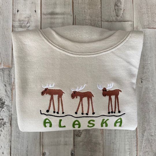 Alaska Moose Embroidered Crewneck Sweatshirt