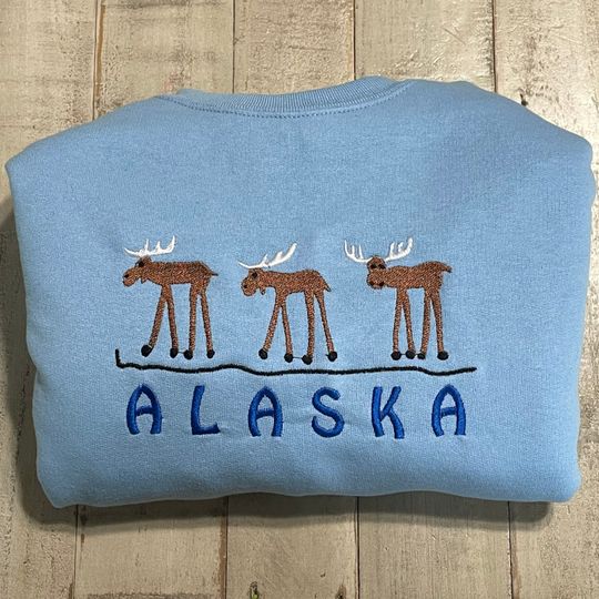 Alaska Embroidered Moose Crewneck Sweatshirt