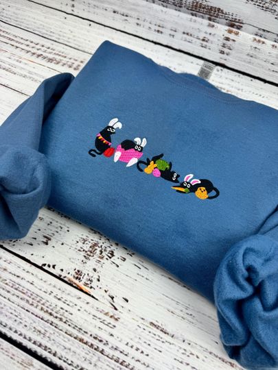 Easter Black Cat Embroidered Sweatshirt