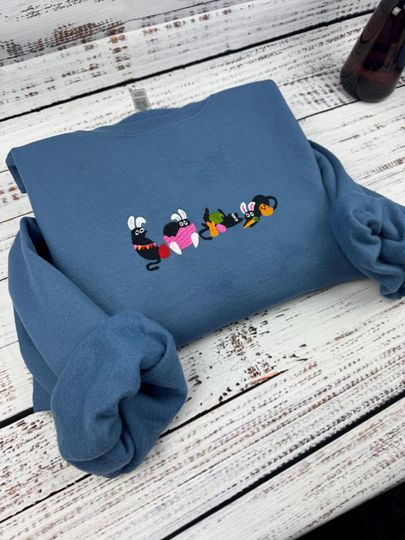 Easter Black Cat Embroidered Sweatshirt
