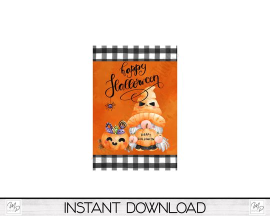 Happy Halloween Gnome Garden Flag Sublimation Design