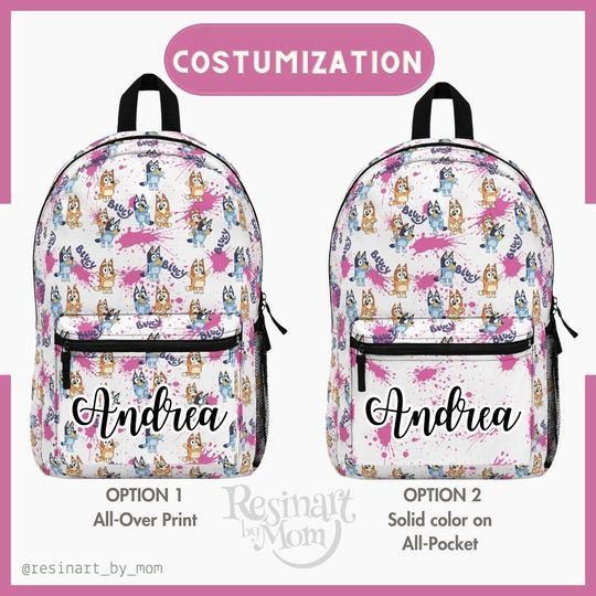 Blue Dog Backpack, Pink Backpack for kids, Disney Backpack, Disney Bag, Disney School Bag, Customizable Backpack, Kids Backpack