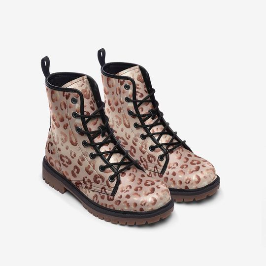 Rose Gold Leopard Print Leather Boots