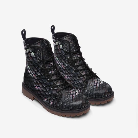 Iridescent Snakeskin Pattern Leather Boots