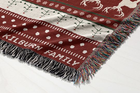 Personalized Traditional Christmas Striped Woven Blanket Family Gift, Custom Holiday Throw, 100% Cotton , Grandma Gift