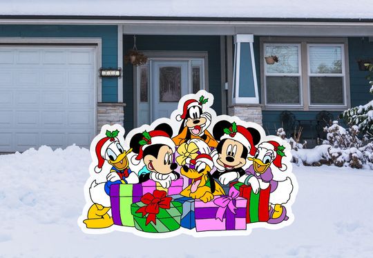 Mouse Cartoon and Friends with Presents Yard Sign
