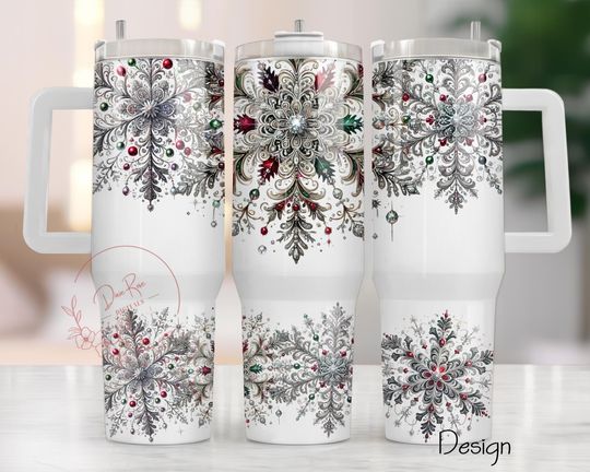 Snowflake Tumbler Wrap: Christmas 40oz Sublimation Design