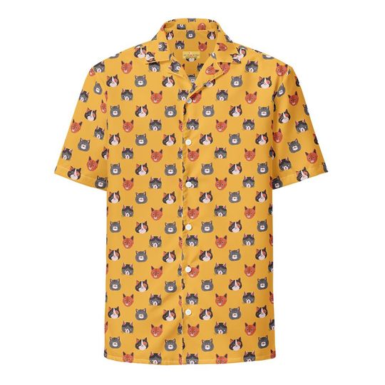 Feline Frenzy | Unisex Oversized Button Up Hawaiian Shirt | Cat Pattern | Unique Funny Gift Idea