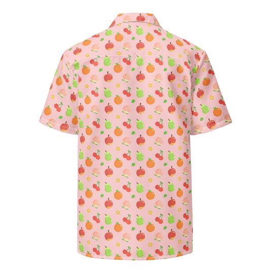 Forest Fruit Pink | Unisex Oversized Button Up Hawaiian Shirt | Animal Videogame | Unique Funny Gift Idea