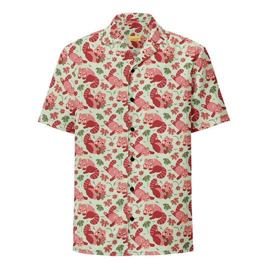 Red Panda Picnic | Unisex Oversized Button Up Hawaiian Shirt | Unique Funny Gift Idea