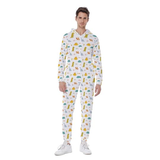 dinosaur Men's Hooded Jumpsuit, Pajamas Winter Warm