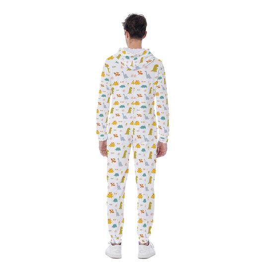 dinosaur Men's Hooded Jumpsuit, Pajamas Winter Warm