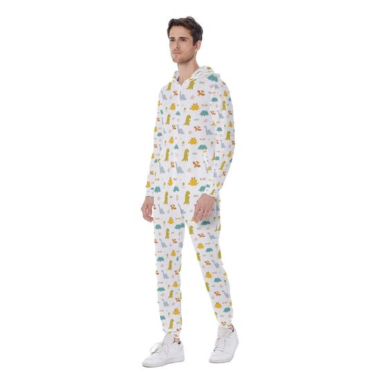 dinosaur Men's Hooded Jumpsuit, Pajamas Winter Warm