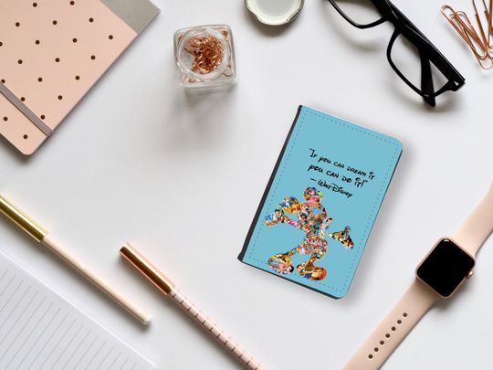 Stylish Faux Leather Passport Cover  Disney Quote "If you can ream it, you can do it" Mickey Mouse Travel Gift
