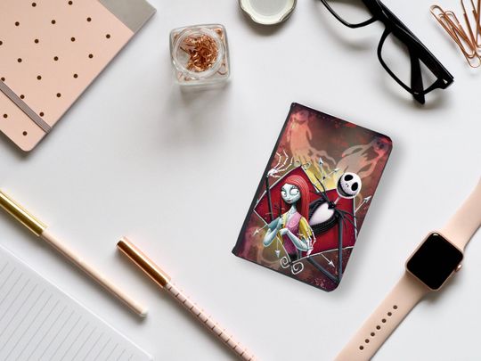 Faux Leather Passport Cover, Travel Accessories Gift, Disney Nightmare before Christmas, Jack and Sally