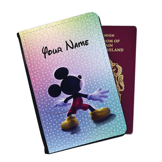 Personalised Stylish Faux Leather Passport Cover With Your Name - Travel Accessories Gift - Disney Mickey Mouse