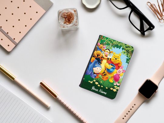 Disney Winnie Pooh and Friends Leather Passport Cover with your Custom Name, Travel Accessory Gift, Travel Gift