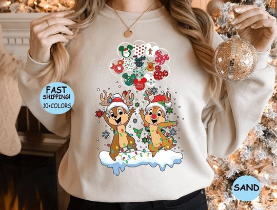 Chip and Dale Christmas Sweatshirt, Disney Christmas Balloon Sweatshirt
