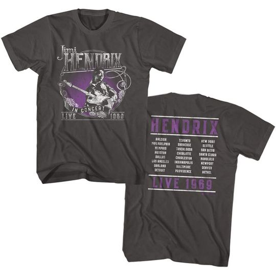 Jimi Hendrix Live 1969 Smoke Double Sided T-Shirt