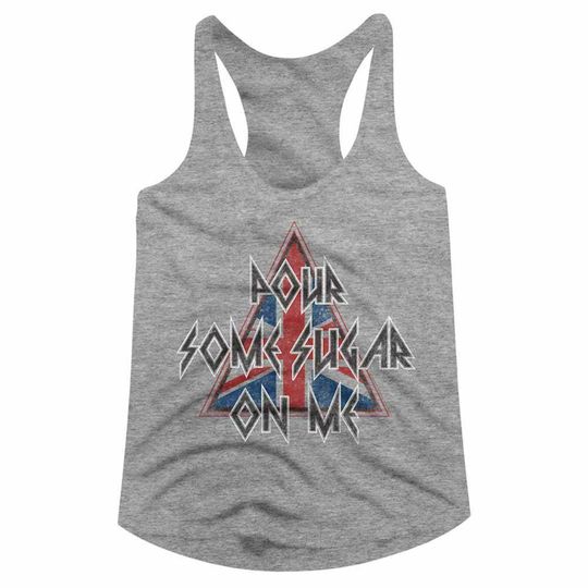 Def Leppard Pour Some Sugar On Me Triangle Heather Junior Racerback Tank Top